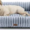 Bedsure ComfyFleece Cute Dog Bed Medium Size Dog - Washable Furry Puppy Beds, Rectangle Orthopedic Corduroy Fleece Pet Beds with Removable Zipper Cover, 30x24x8inches,Blue Indigo