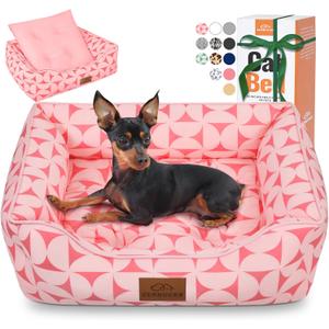 Zerbuger Rectangle Cat Dog Bed for Large Medium Small Pets Indoor Outdoor Machine Washable Sleeping Sofa Non-Slip Bottom Soft Puppy Bed Durable Orthopedic Calming Pet Cuddler (Medium, Pink Pattern)