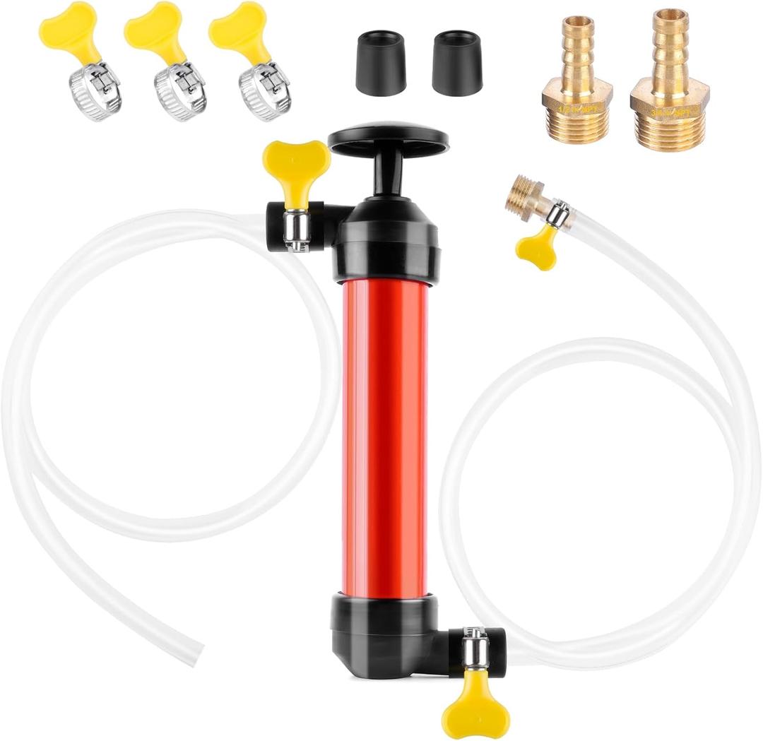 RV Antifreeze Hand Pump Kit Water Liquid Fuel Transfer Manual Pump with 3 Clamps for Winterizing RV Trailer Camper Boat Gas Oil and Liquids