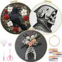 ZuoAnLF 3 Set Embroidery Starter Kit Printed Cross Stitch Kit with Crows, Flowers for Adults, Home Decor and Gifts