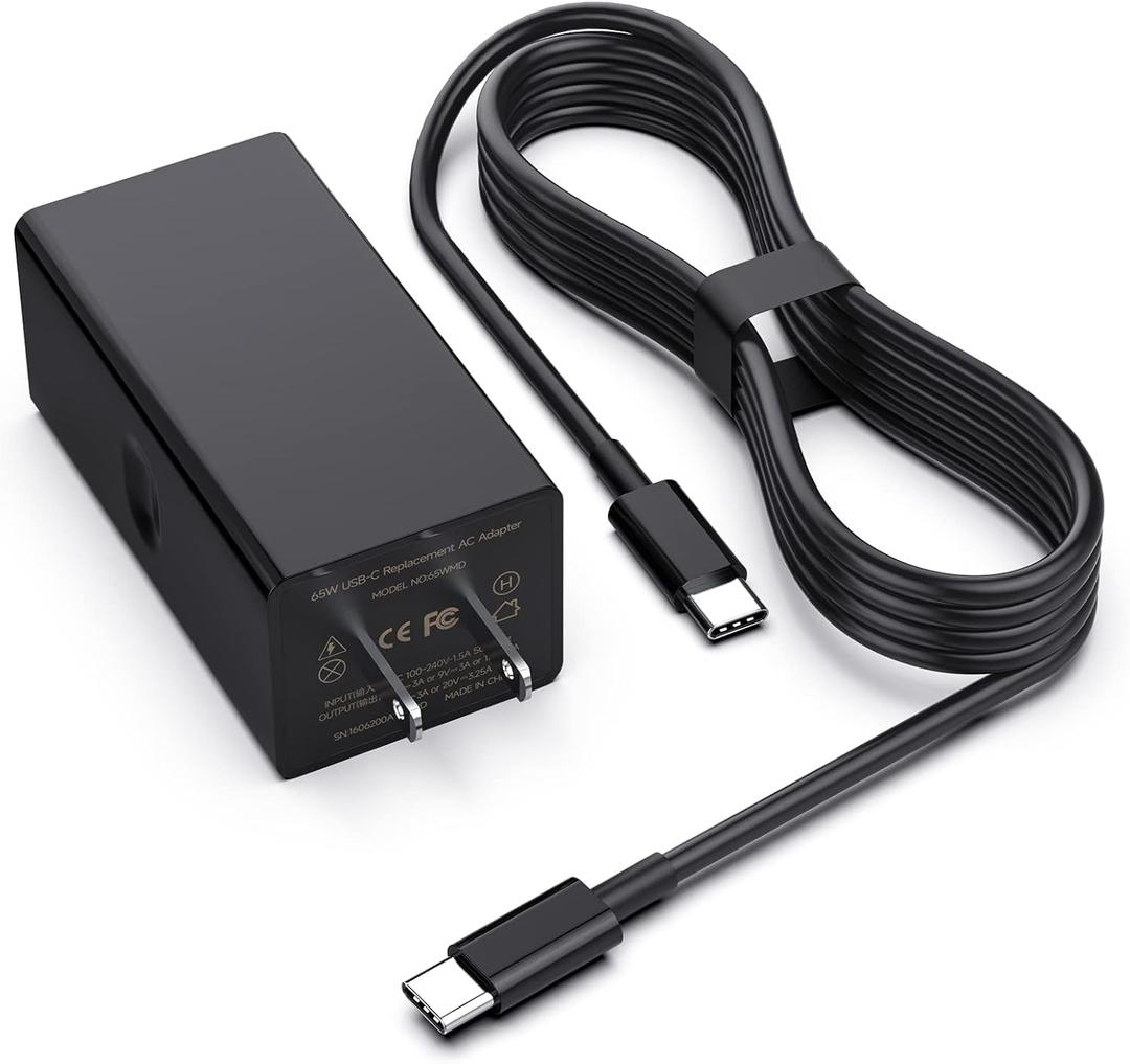 65W USB Type-C Laptop Charger Compatible with Lenovo ThinkPad Yoga MacBook HP Dell Acer 20V 3.25A Power Supply Cord