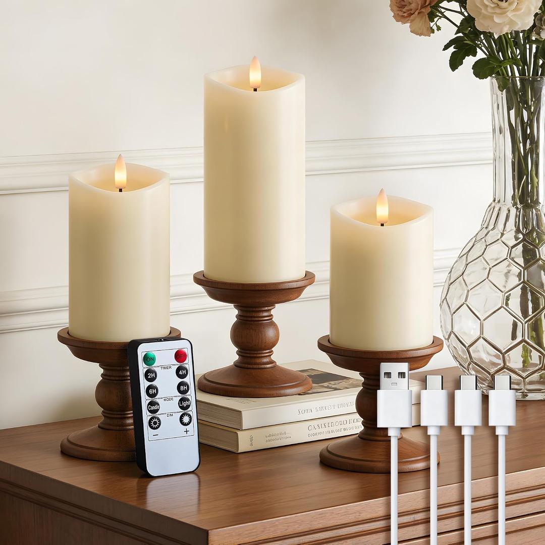 Ivory Real Wax LED Rechargeable Flameless Battery Operated Pillar Candles