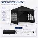 10x10 Pop Up Canopy with Sidewalls- Portable Sun Shade Beach Tent, Gazebo Heavy Duty with Cover Wheeled Bag, Ideal for Parties, Backyard, Camping (Black)