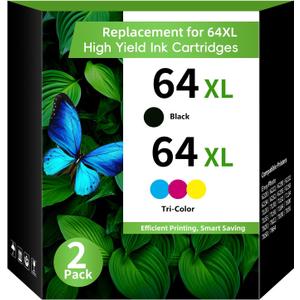 64XL Pack (2-Pack, BK, Tri-Color) Replacement for HP 64XL Ink Cartridge Combo Pack HP 64 XL HP Ink Cartridges Black and Color for HP Envy Photo 7858 7855 7155 6255 6252 6230 Envy 7255e 7955e Printer