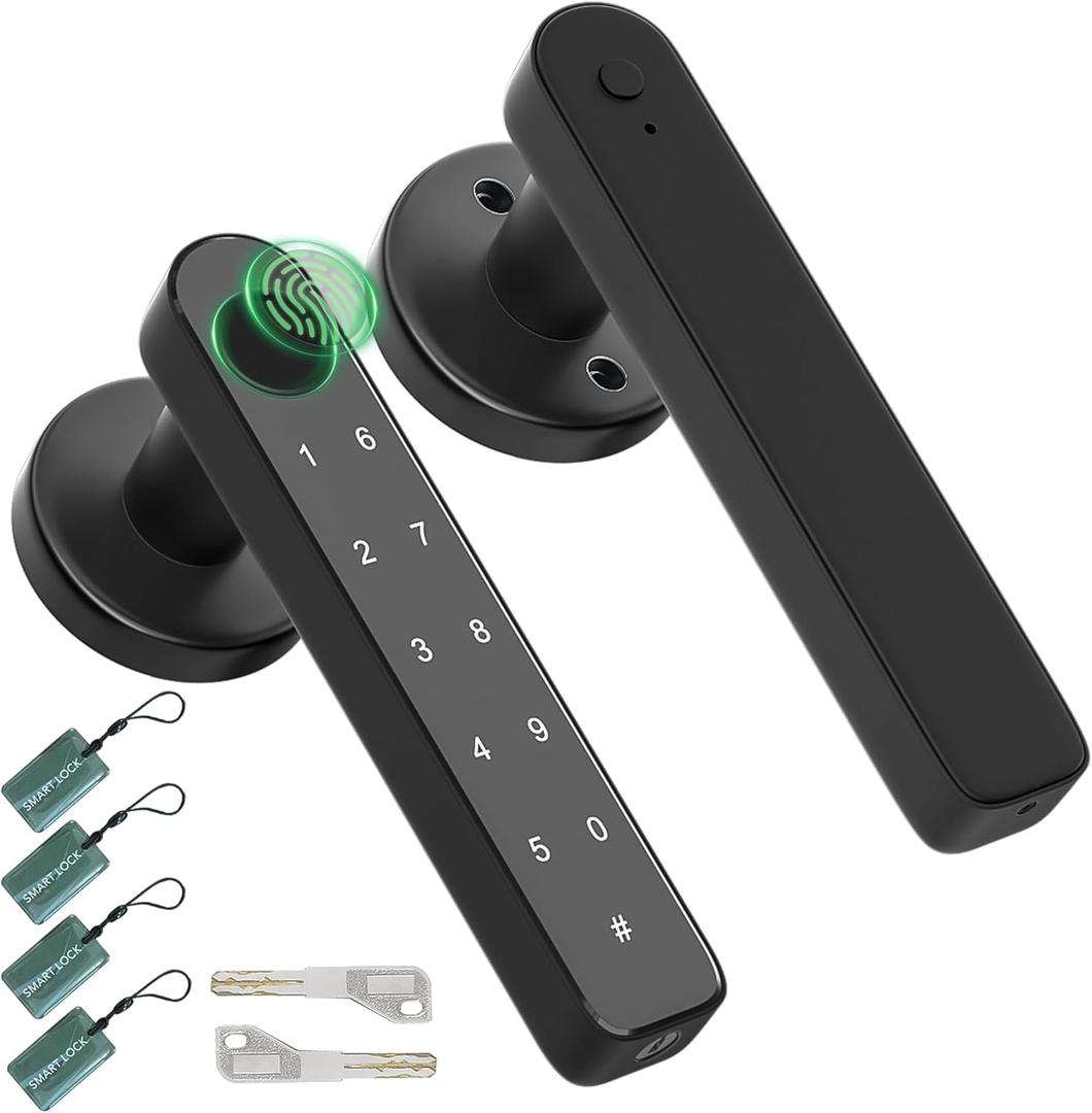 Fingerprint Door Knob Biometric Door Lock with Code Keyless Entry Door Handle for Bedroom Home Hotel Office Apartment Black