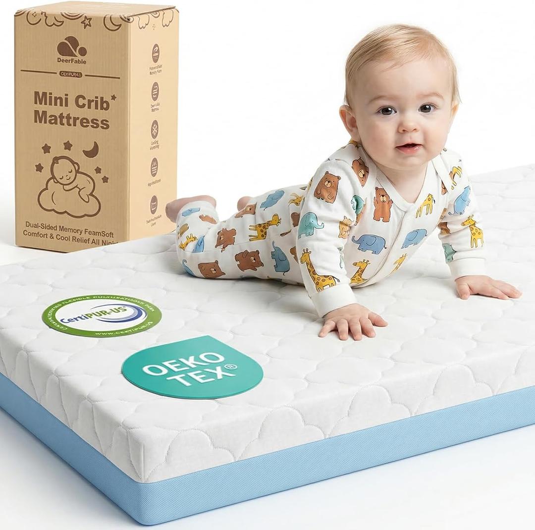 Dual Sided Pack and Play Mattress, 3 Inch Thick Soft & Firm Memory Foam Breathable Portable Pack n Play Mattresses, 4 in1 Baby Playpen Mattresses with Removable Washable Cover - 38x26x3 Inch