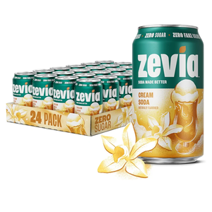 Zevia Zero Sugar Soda, Cream Soda, 12 oz Cans (24-Pack) – Naturally Sweetened, Non-GMO Project Verified, Gluten-Free, Vegan, BBD 06-05-2027
