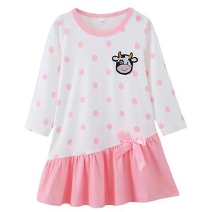 HIGHUZZA Baby Girl Clothes, Long Sleeve Bow Tie Pink Polka Dot Cow Print Outfits for Fall Casual Birthday Party 2-3T