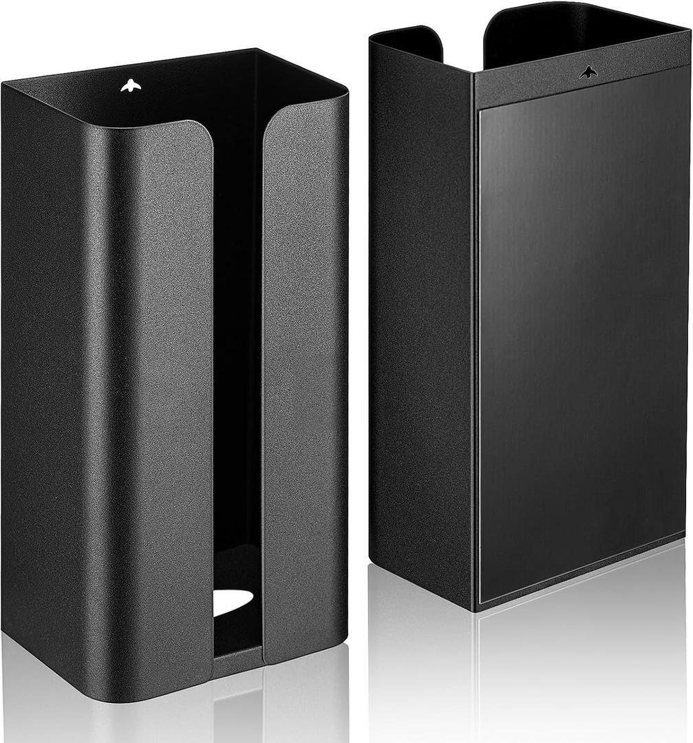 Uiifan 2 Pcs Magnetic Suction Plastic Bag Holder Wall Mount Plastic Grocery Bag Organizer Wide Opening Dispenser Fingerprint Resistant Smudge Proof Saver for Pantry, Black