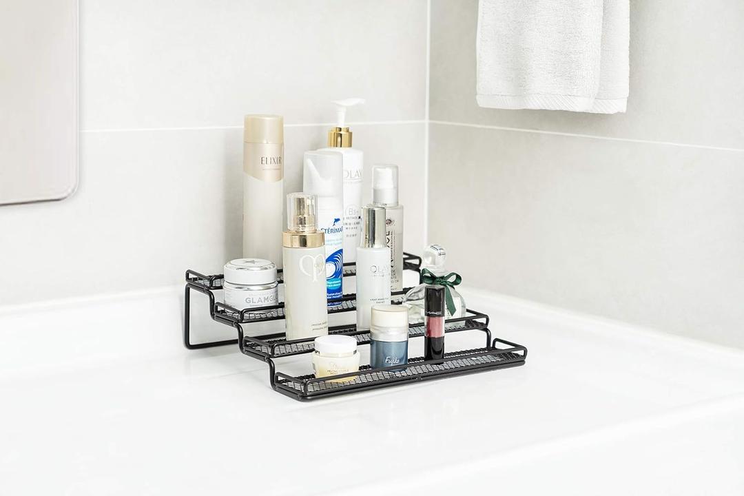 MEIQIHOME 4 Tier Spice Rack Organizer Step Shelf Countertop Spice Storage Holder, for Kitchen Cabinet Cupboard Pantry, Metal, Black