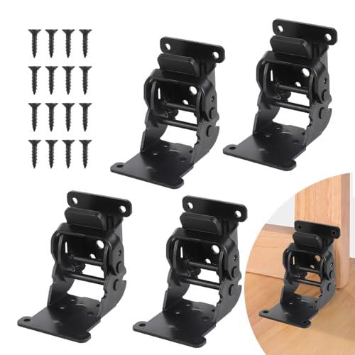 Self Locking Hinges Furniture Table Legs Locking Brackets, 90 Degree Folding Hinge 4 Pack, Extension Brackets of Workbenches, Black Steel with Nickel-Plated Finish