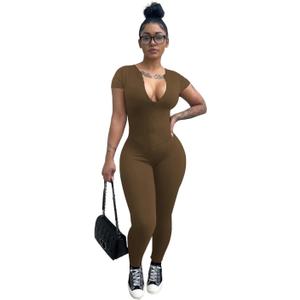 Mrskoala Women Summer Jumpsuits One Piece Short Sleeve Dressy Casual Zipper Romper XXL