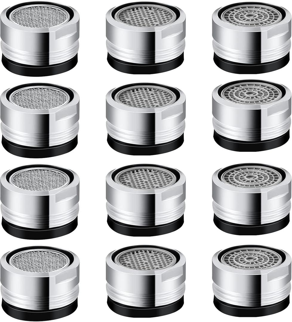 Honoson 12 Pieces 2.2 GPM Sink Faucet Aerator Kitchen Sink Aerator Replacement Parts Bathroom Faucet Adapter Kit with 15/16-inch or 24 mm Male Thread for Kitchen Bathroom(Mixed Style)