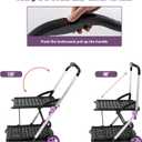 Collapsible Shopping Cart on Wheels, Folding Shopping Cart with 360° Swivel Wheels, Multi Use Utility Cart Adjustable Portable Trolley with 2 Storage Crate, Used for Picnic, Supermarket, Purple