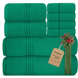 Green Bath Towels for Bathroom  100% Cotton, Thick, Soft, Luxury Bath Towels Set with 2 Extra Large Bath, 2 Hand, and 4 Washcloths  Plush, Absorbent, and Hotel-Quality Towels for Bathroom & Spa (Kelly Green (Pack of 8))