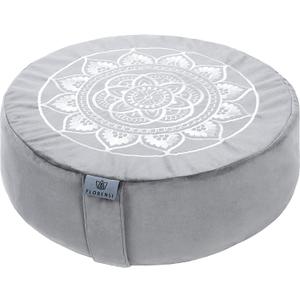 Florensi Meditation Cushion - Comfortable Floor Pillow - Traditional Tibetan Meditation Pillow with Beautiful Velvet Cover - Large Floor Cushion Seating for Adults - Premium Yoga Buckwheat Bolster (Grey)