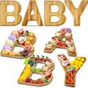 Larger Baby Shower Food Trays, 4 Pcs 12" Wooden Charcuterie Board Baby Letter Serving Tray for Fruit Salad Cheese Platter Vegetable Food Dish Plates (Baby - 12 INCHES)