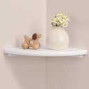 Gieanoo White Corner Wall Shelf 7inch Solid Oak Wood Floating Corner Shelf with Wire Hole Corner Wall Storage Display Shelves for Living Room Bedroom Bathroom Kitchen