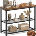 Besiost 32" Small Console Table with Storage, 3-Tier Industrial Narrow Entryway Table with Mesh Shelves, Sofa Table Behind Couch for Hallway Foyer Living Room, Sturdy Metal Frame, Rustic Brown