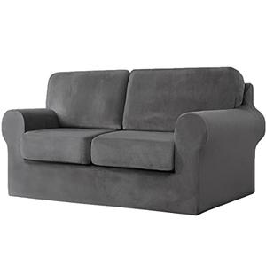 vctops 5 Pieces Velvet Stretch Sofa Cover for 2 Seater Couch Soft Washable Sofa Slipcover with Individual Backrest and Cushion Covers for Kids Cats Dogs (Dark Grey,2 Seat)