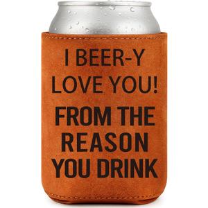 2 x Funny Fathers Day Anniversary Gifts for Him Boyfriend Husband, To My Man I Love You Gift for Him Birthday Present, Mens Stocking Stuffers White Elephant Gifts Valentines Day, 12Oz Leather Can Cooler