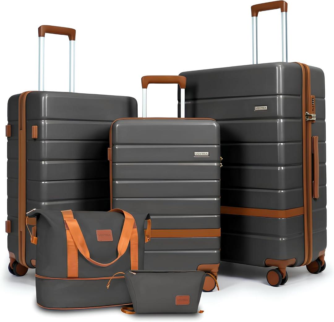 5 Piece Luggage Sets, 20" 24" 28" Hardshell Suitcases with TSA Locks Lightweight PC+ABS Spinner Wheel Luggage for Family Vacation & Air Travel Carry On Checked Baggage Set (Gray)