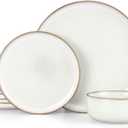 Herogo Plates and Bowls Sets for 4, 12 Pieces Stoneware Dinnerware Sets, Double Reactive Glaze, Microwave & Dishwasher Safe, Scratch Resistant, Ivory White