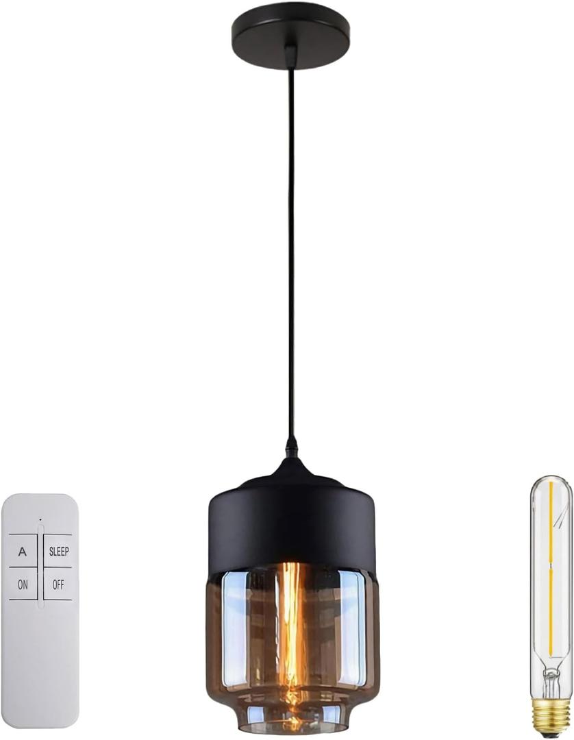 LLdshun Black Pendant Light Glass Shade Retro Pendant Lighting 2700K 3W