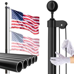14 Gauge Flag Pole for Outside In Ground, 20 FT Heavy Duty Flagpole Kit for Yard, Extra Thick Outdoor Flag Poles with 3x5 American Flag for Residential or Commercial, Black