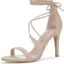 Allegra K Women's Stiletto Heel Lace-up Sandals (7, Beige)