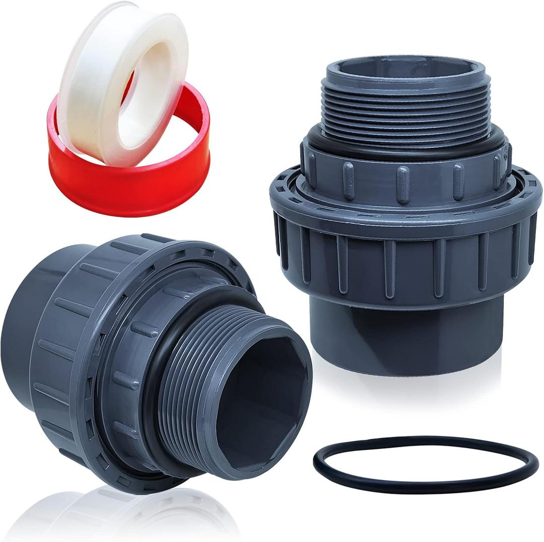 Boltigen 2pcs 1-1/2 PVC Pool Pump Fitting Coupling, 1.5" NPT Male x 1.5" Slip Union Socket Joint Adapter Connector Replacement for Pool Spa Pump