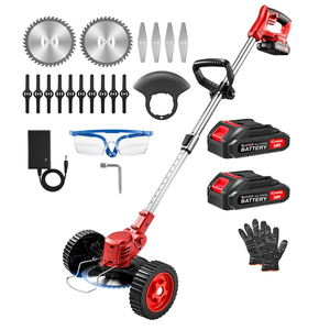 Saker 24V Cordless Weed Wacker, Electric Grass Trimmer Weed Eater with 2 Batteries, 3-in-1 Lightweight Brush Cutter/Lawn Mower/Edger with Wheels & 3 Types of Blades for Lawn, Garden & Yard Care(Red)