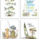 Frimeeme Fishing Theme Nursery Wall Art Prints,4Pcs Nursery Hunting Wall ArtNursery fishing wall artHunting Dog Posters Prints for Boys Room Farmhouse Canvas 8 x 10 In Unframed