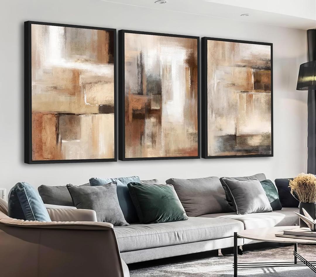 ASDCEUTICALS Large Canvas Wall Art, Brown Beige Abstract Pictures 16"x24"x3