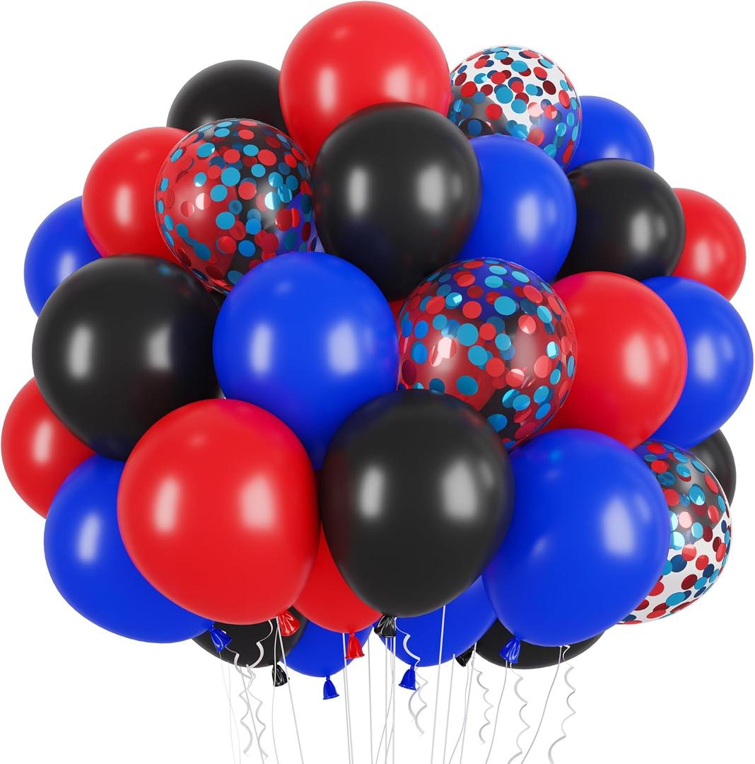6 x 60Pcs Balloons 12 Inch Blue Black Red Balloons Birthday Party Supplies Latex Helium for Arch Garland Kit Boys Girls Themed Birthday Party Decorations Baby Shower Favors (Black)