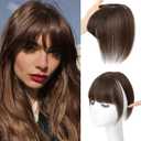 NAYOO Hair Toppers for Women Real Human Hair, 360 Cover Clips in Full Fringe Fake Bangs Hair Pieces for Women Girls Daily Wear (Dark Brown) (3D Wispy Bangs)