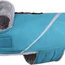 VIVAGLORY Snowrap Dog Coat, Jacket with Harness Hole, Dog Coat for Winter & Cold Weather, Fluffy Warm Fleece Lined Reflective Water Resistant for Puppy, S, Turquoise