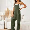 Glamaker Women's Casual Waffle Knit Jumpsuit Loose Spaghetti Strap Overalls Jumpsuits Baggy Sleeveless Maternity Romper (Green, S)