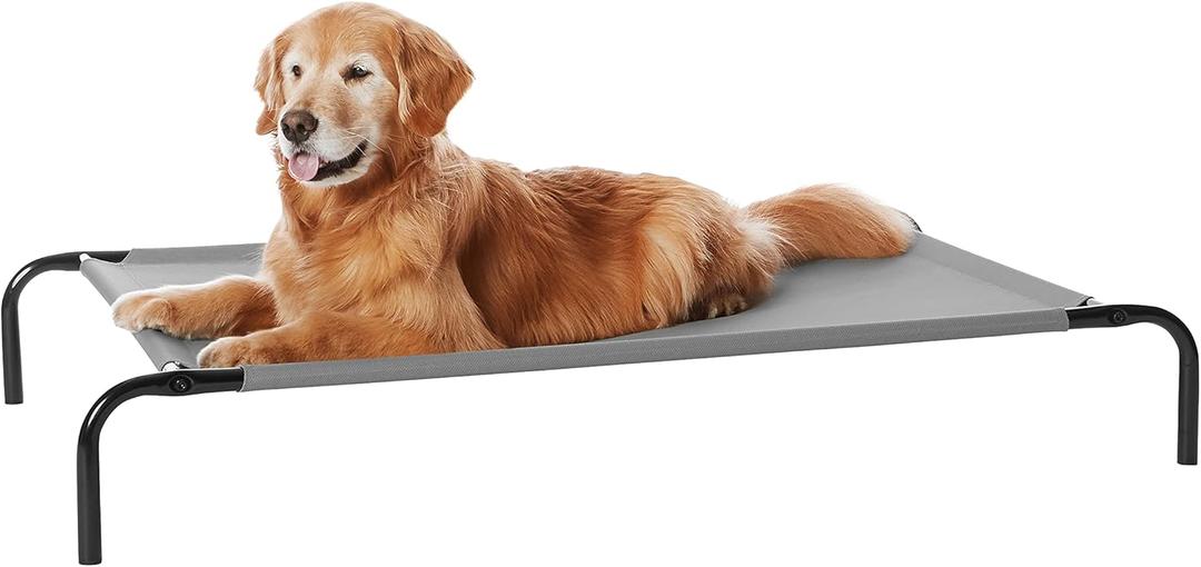 Amazon Basics Cooling Breathable Elevated Dog Bed with Metal Frame for Large Dogs, 51" x 31" x 8", Grey