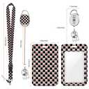 Checkered Cherry ID Badge Holder Badge Reel Lanyards for ID Badges Keychain Vertical Protector Retractable Carabiner Clips Heavy Duty Key Lanyard for Women Nurse Doctor Accountant Office Accessories