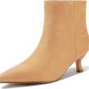 IDIFU IN2 Ankle Boots for Women Low Short Kitten Heel Booties Detachable Metal Strap Zipper Closed Pointed Toe Fall Ladies Bride Wedding Booties Comfortable Cute Trendy Stylish Fashion Dressy Boots