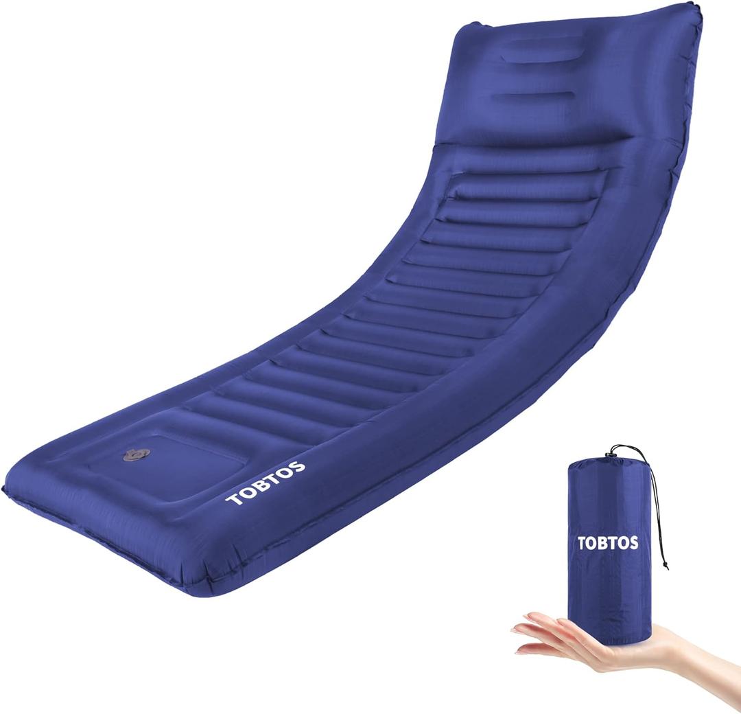 TOBTOS Inflatable Camping Sleeping Pad with Pillow, Thick 6 Inch Ultralight Sleeping Pad with Built-in Pump, Lightweight Sleeping Mat for Camping, Backpacking, Hiking, Tent (Blue) (Single)