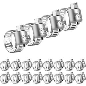 Stainless Steel Hose Clamps Assortment Kit, 20Pcs 1/4-7/16 in (6-12mm) Adjustable Worm Gear Pipe Fuel Line Hose Clamps Heavy Duty for Plumbing, Automotive