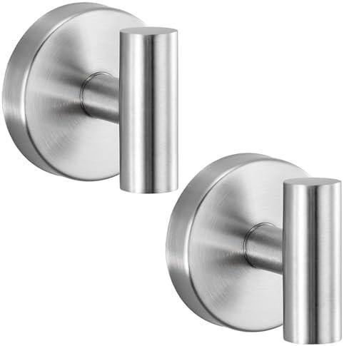warlve Suction Cup Hooks No Drill Stainless Steel Shower Hooks Towel Hook Robe Hook Heavy Duty on Smooth and Non-Porous Surfaces in Bathrooms Kitchen Bedroom (2, Brushed Nickel)
