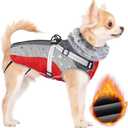SlowTon Dog Jacket with Harness Built in - Waterproof Fleece Winter Warm Dog Coats for Small Medium Dogs, Reflective Adjustable Furry Puppy Vest Clothes for Outdoor Walking (Red & Black,XS) (X-Small (Chest 11.8"-13.8"))
