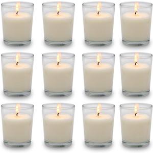 Set of 12 White Votive Candles, Clear Glass Filled Unscented Soy Wax Candle for Home Dcor Weddings Spa Holidays Party and DIY