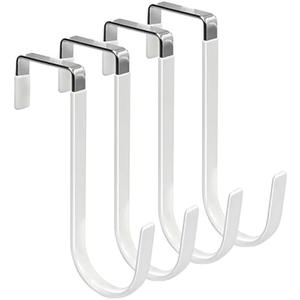 FYY Over The Door Hooks, 4 Pack Hangers Hooks with Rubber Prevent Scratches Heavy Duty Organizer for Living Room, Bathroom, Bedroom, Kitchen Hanging Clothes, Towels, Hats, Coats, Bags White