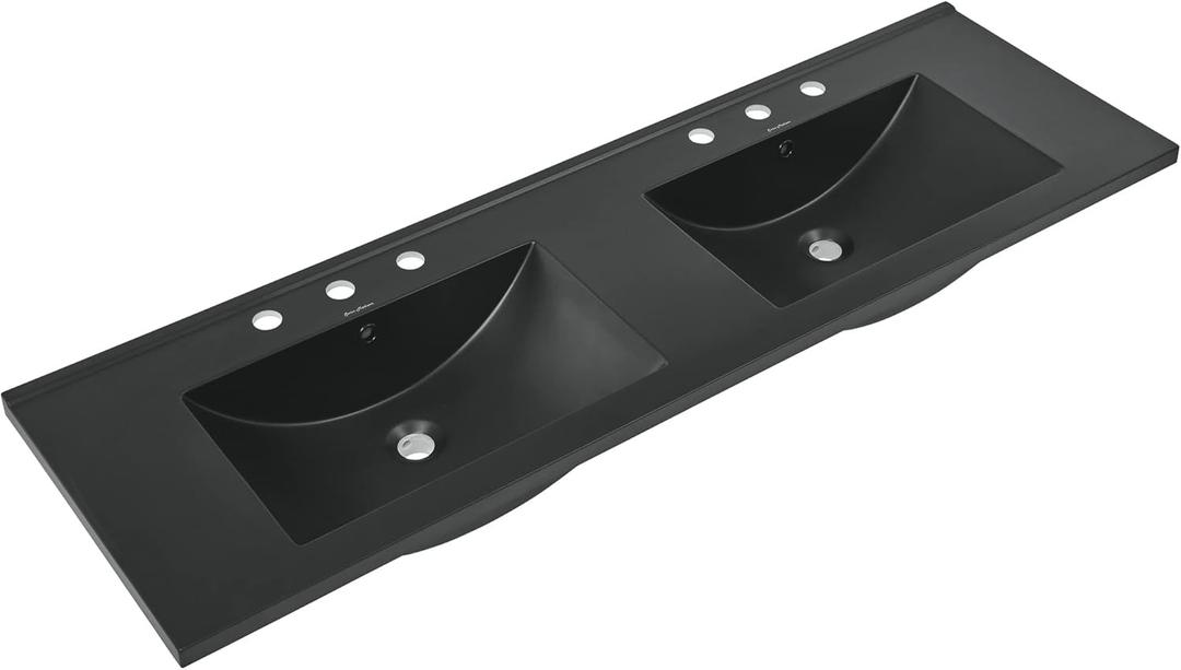 60" Vanity Top Bathroom Sink in Matte Black with 3 Holes