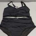 Aqua Eve Women Plus Size Two Piece Swimsuit High Waisted Bikini Set Tummy Control Bathing Suit (Drawstring-black) 12W