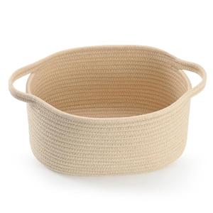 Happyiren Cute Woven Gift Basket Beige Empty Gift Basket for Nursery, Baby Shower Gifts, Birthday, Wedding, Burr Baskets for Valentines Day,, Decorative Storage Bin for Toys, Diapers, Books